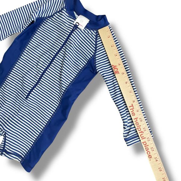 Hanna Andersson Blue Stripe Long Sleeve One Piece Rash Guard Swimsuit 75 12-18M - Picture 6 of 12